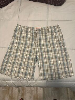 Mossimo Supply Co. Men's Plaid Flat-Front Shorts in Beige, Light Blue & Gray